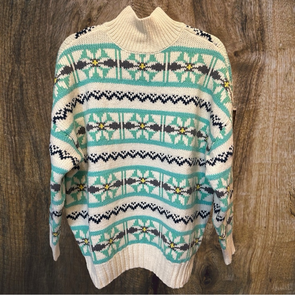 NWT AE Oversized Fairisle Mock Neck Sweater Green Mint Multi Size Small/ Medium